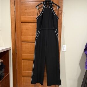 Lulu's Black Halter Wide-Leg Jumpsuit with White Trim